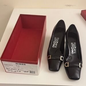 Salvatore Ferragamo Black Leather Kitten Heels